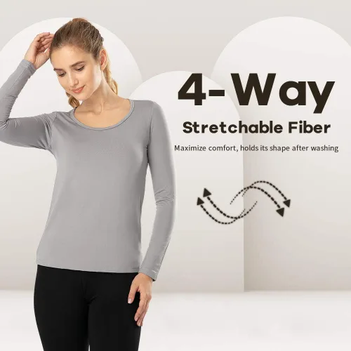 Vista 45 de MANCYFIT Tops térmicos para mujer, camisa con forro polar, manga larga, capa base, cuello en V