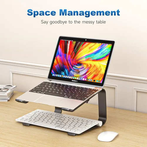 Vista 6 de suptek Soporte para computadora portátil de aluminio, soporte para computadora portátil ergonómico y desmontable para escritorio, elevador