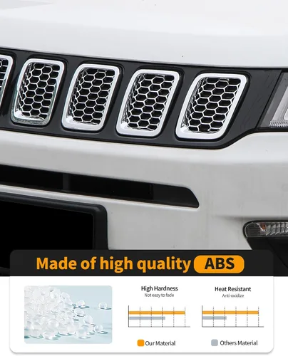 Vista 2 de Hoolcar 7 piezas de insertos de parrilla delantera con malla para accesorios exteriores Jeep Compass 2017-2020, cromo