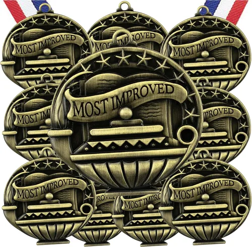 Vista 21 de Express Medals Pack of 10 (or More) Engraved Scholastic Academic Award Medals with RWB Neck Ribbons