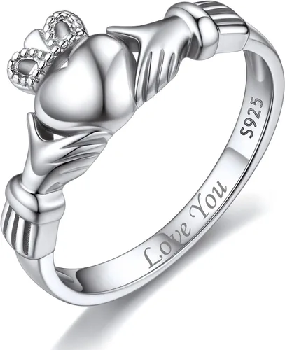 Vista 12 de ChicSilver Anillo Claddagh con nudo celta, plata de ley 925, anillos irlandeses 05. Claddagh-Oro