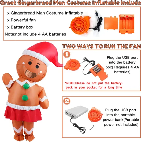 Vista 6 de ADOMI Disfraz de hombre de jengibre inflable para adultos, disfraz divertido para mujer, Halloween, Navidad, cosplay, fiesta, traje inflable