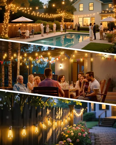 Vista 7 de Tira de luces LED para patio, 50 pies, IP65, impermeable, ST38, conectable, regulable