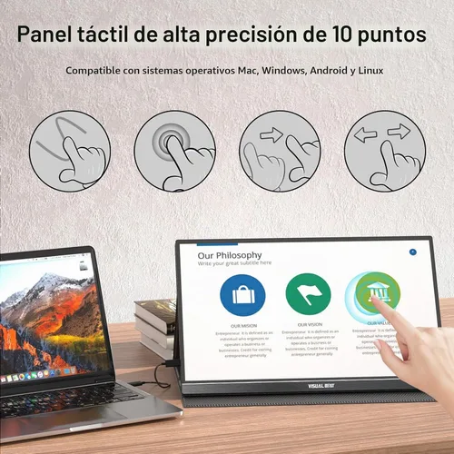 Vista 2 de Monitor portátil Pantalla táctil de 15.6 pulgadas 1080P USB-C HDMI Pantalla de computadora HDR IPS Pantalla de cuidado ocular 100% sRGB con cubierta