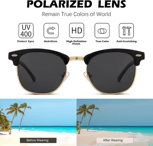 Vista 6 de Pro Acme Gafas de sol polarizadas clásicas sin montura con remaches metálicos