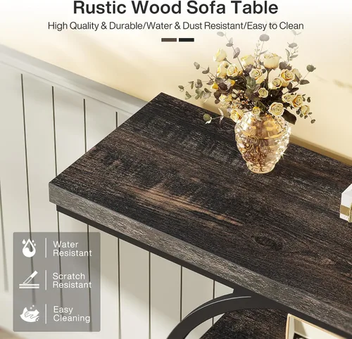 Vista 6 de Tribesigns Mesa de Consola de 41.3", Mesa Industrial de 4 Niveles para Sofá Mesa de Entrada con Base Circular, Mesas de Acento de Madera Estrechas