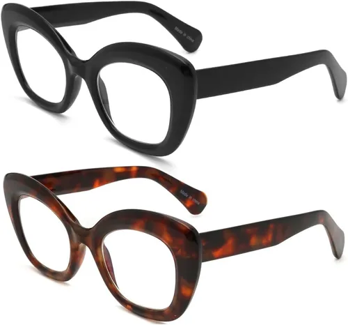 Vista 2 de Gafas de lectura de ojo de gato de gran tamaño para mujer, lentes de bloqueo de luz azul para computadora, estilo retro negro