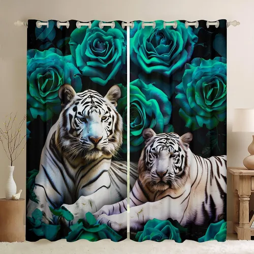Vista 22 de Erosebridal Cortinas de Rosas Rojas 3D Tratamientos para Ventanas de Guepardo, Paneles de Cortinas con Estampado de Gato Leopardo para Sala