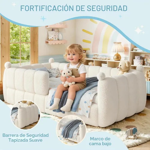 Vista 6 de Cama de suelo tapizada con valla, cama de piso tamaño individual con Beige