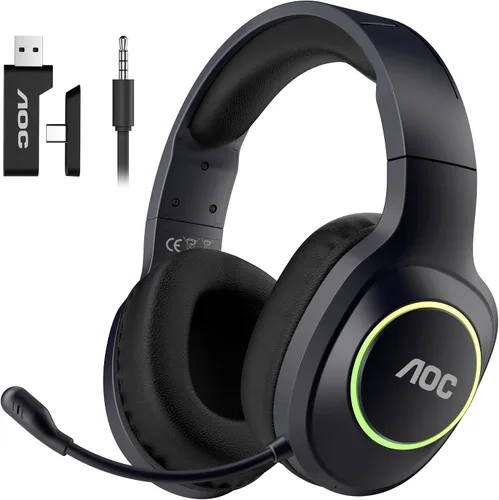 Vista 10 de AOC - Auriculares inalámbricos para juegos compatibles con PS5/4, Nintendo Switch, PC, auriculares Bluetooth 5.4 y 2.4GHz para juegos con micrófono