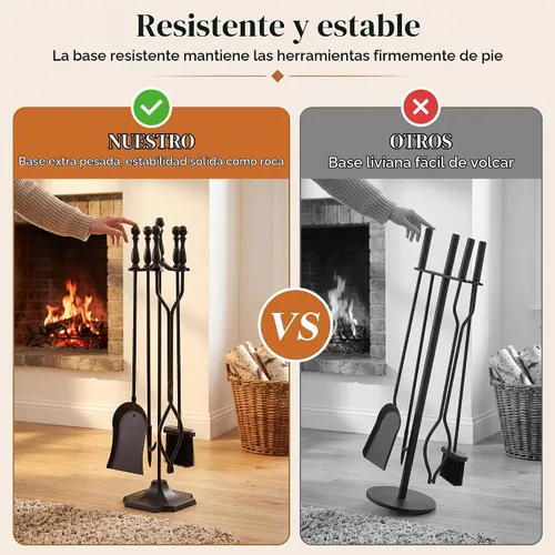 Vista 6 de JupiterForce Juego de 5 Piezas de Herramientas para Chimenea para Interiores y Exteriores de Hierro Forjado, Juego Grande de Herramientas