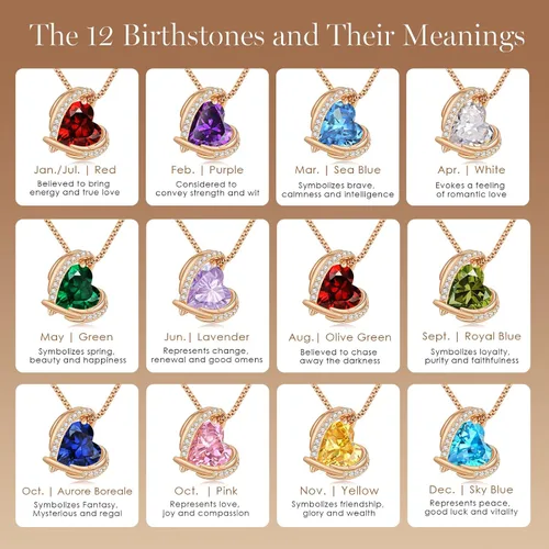Vista 6 de CDE Collares con dije de corazón para mujer, tono plateado y oro rosa, piedra natal, regalo de Navidad, cumpleaños, aniversario, día de San