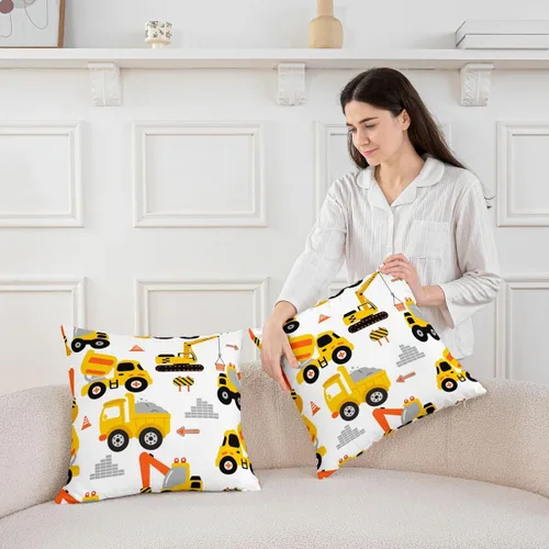 Vista 3 de Juego de 2 fundas de almohada de construcción de 16 x 16 pulgadas, fundas de almohada suaves para camiones, fundas de cojín para sala de estar