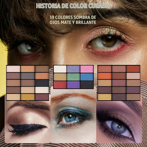 Vista 3 de Joyeee Juego de regalo de maquillaje todo en uno, kit completo para mujer, kit completo con bolsa de maquillaje, corrector, lápiz labial, rubor Negro