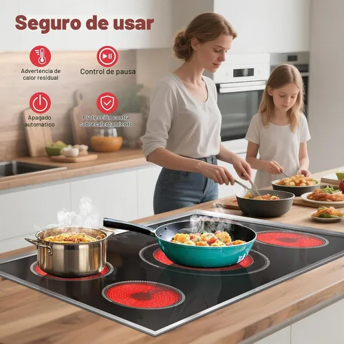 Vista 3 de Placa de cocción eléctrica de 36 pulgadas, control táctil de placa de 5 quemadores, placa de cocción de vitrocerámica de 36" 9600W con BBQ y zona