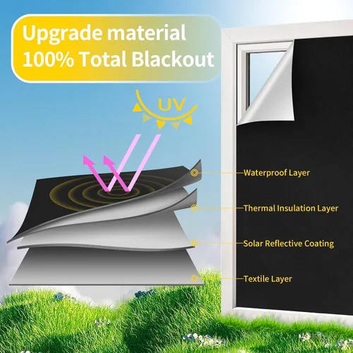 Vista 2 de Cortinas opacas portátiles, persianas temporales 100% opacas para ventanas de dormitorio, cobertura adicional para viajes, guardería, caravana