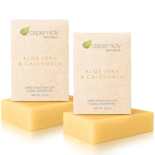 Vista 9 de Aspen Kay Naturals Jabón de aloe vera y caléndula, ingredientes naturales y orgánicos, aloe vera orgánico, jabón de caléndula y cúrcuma. Uso