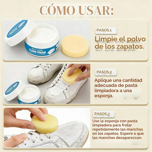 Vista 5 de Crema limpiadora de zapatos blanca, multiusos, sólida, sin lavado, viene con esponja limpiadora de crema blanca
