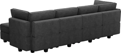 Vista 9 de Belffin Sofá en forma de U Sofá modular reversible de almacenamiento otomano Sofá de 6 plazas sofás grandes Sofá en forma de U Negro
