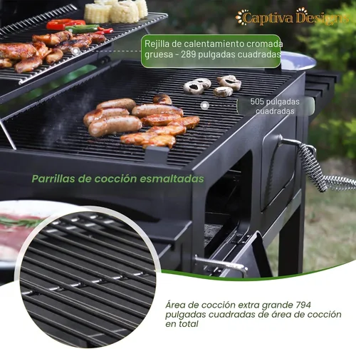 Vista 2 de Captiva Designs - Parrilla de carbón extra grande resistente