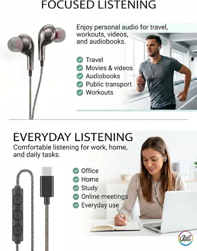 Vista 7 de Chrome - Paquete de 50 auriculares USB C con cable para iPhone 17 16 15 Pro Max, auriculares USBC con micrófono y control de volumen, auriculares