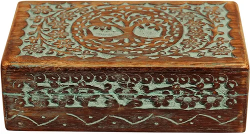 Vista 5 de ETROVES Joyero de madera de 8 pulgadas, hecho a mano, portátil, organizador de tesoros, recuerdo, caja de almacenamiento de memoria de madera