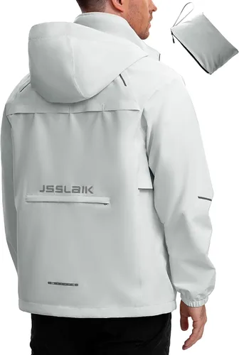 Vista 13 de Chaqueta impermeable para hombre, resistente al viento, transpirable, para senderismo, ciclismo, viajes, con capucha y bolsillos