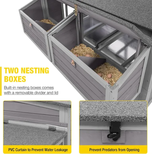 Vista 6 de Aivituvin gallinero móvil de madera con casa para gallinas y caja para rodar, jaula grande para aves mejorada con marco de hierro fuerte, duradera e