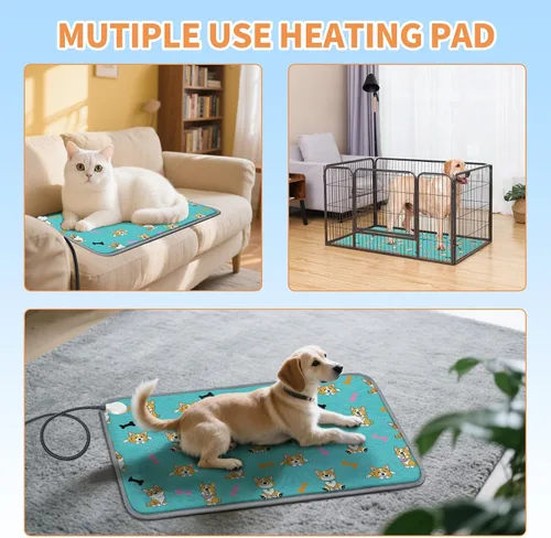 Vista 2 de Almohadilla térmica para perros grandes de 34 x 21 pulgadas con interruptor de termostato inteligente y cable resistente a las masticadas