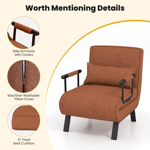 Vista 7 de S AFSTAR Sofá cama convertible 4 en 1, sillón plegable con almohada y respaldo ajustable en 6 posiciones, tumbona acolchada completa para el hogar