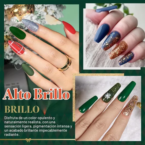 Vista 2 de AzureBeauty - Kit de 31 piezas de polvo de inmersión para uñas, otoño, invierno, rojo y verde con purpurina