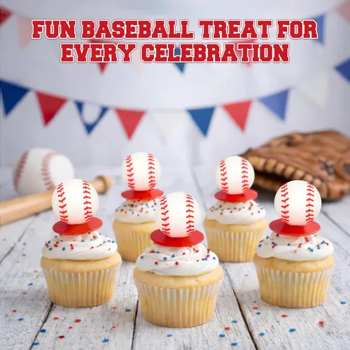 Vista 4 de Anillos de caramelo de béisbol – Ventosas envueltas individualmente, 18 unidades – Recuerdos de fiesta de béisbol para niños – Bolsa de golosinas