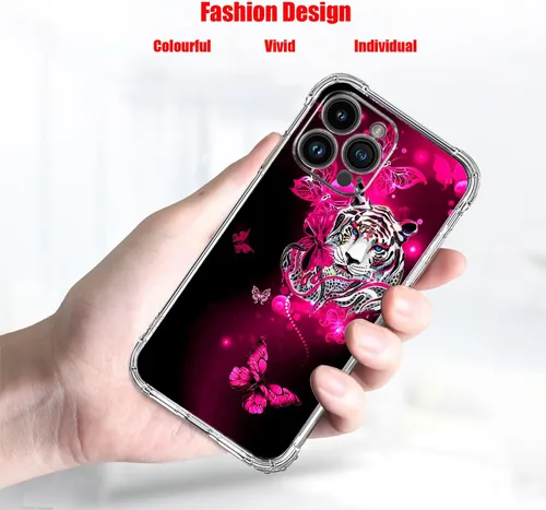 Vista 3 de Funda para iPhone 15 Pro Max, protección contra caídas de mariposa de tigre blanco, a prueba de golpes, funda protectora de cuerpo completo