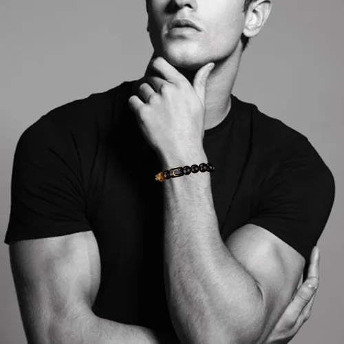 Vista 15 de SUMMER LOVE Regalos para el Día del Padre, pulsera con inicial de piedra de ónix negro de 0.394 pulgadas para hombres, pulsera de cuerda trenzada