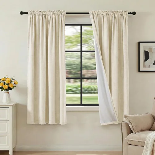 Vista 94 de H.VERSAILTEX Cortinas 100% opacas con aspecto de lino para dormitorio, bloqueo de luz completa, bolsillo para barra, cortinas de ventana gruesas
