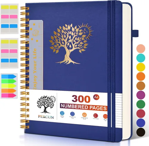 Vista 8 de Cuaderno grande en espiral para mujeres y hombres, 300 páginas rayadas numeradas, con rayas universitarias, cuaderno encuadernado en espiral de tapa