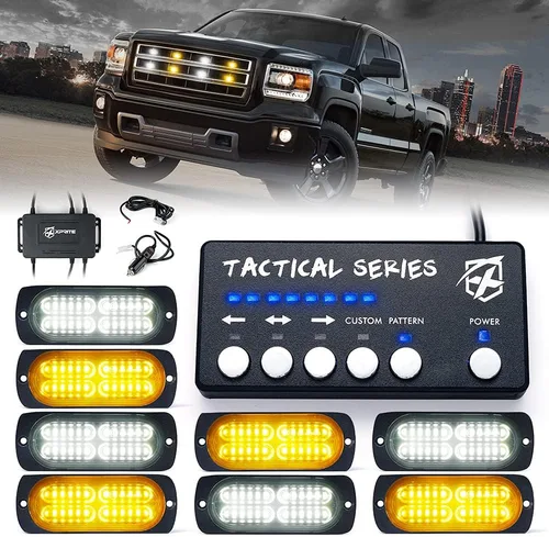 Vista 18 de Xprite Kit de 24 luces estroboscópicas LED ámbar de montaje en superficie con panel de control, conjuntos de luces de advertencia de emergencia