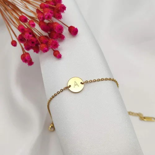 Vista 7 de Ovian - Pulsera con dije de inicial para mujer, chapada en oro de 18 quilates, de acero inoxidable, con moneda en forma de disco, letra grabada