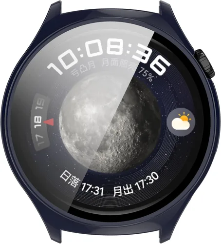 Vista 8 de PC+Funda protectora de pantalla de vidrio templado compatible con Huawei Watch 4, protector de pantalla para Huawei Watch 4, cobertura completa negro