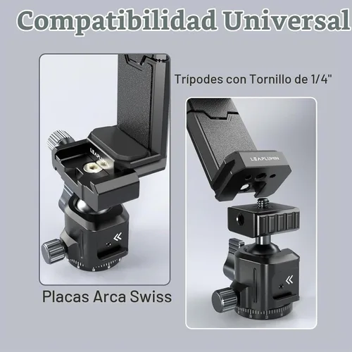 Vista 6 de Soporte de trípode para teléfono con zapata fría deslizante, adaptador universal de montaje para teléfono inteligente con tornillo estándar de 1/4