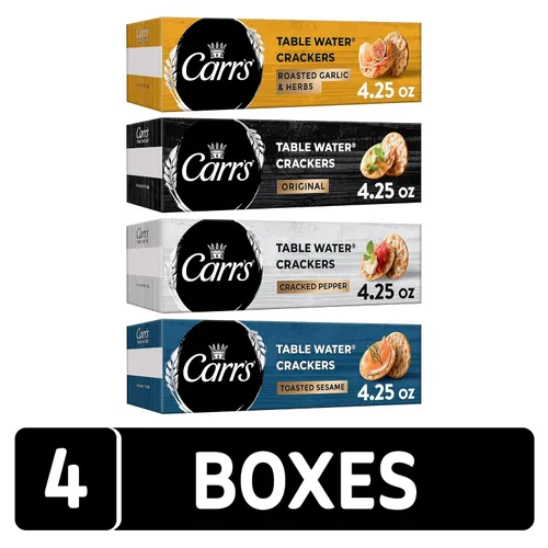 Vista 4 de Carr's Galletas de agua de mesa, galletas horneadas, aperitivos de fiesta, paquete variado de 4 sabores (4 cajas)