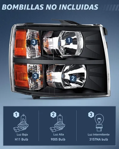 Vista 2 de Nilight Conjunto de faros para 2007 2008 2009 2010 2011 2012 2013 Silverado 1500 2007-2014 Silverado 2500HD 3500HD Faros de repuesto Carcasa negra