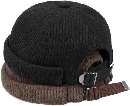 Vista 6 de Clakllie Sombrero cálido sin ala de punto de cráneo Docker Sombrero suave Beanie Trabajador Sombrero de marinero Pescador León Sombrero