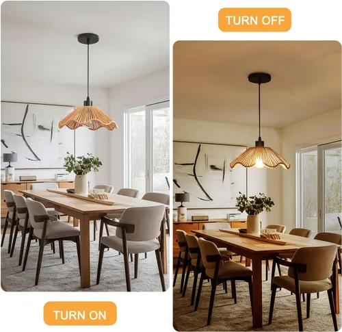 Vista 9 de 3 Pack Brown Woven Pendant Light Fixtures,11.81" Rattan Pendant Lights Farmhouse Basket Light Fixture Adjustable Boho Hanging Lamp for Kitchen