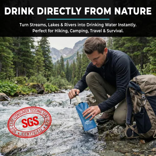 Vista 3 de Tactiko Survival Kit de filtro purificador de botella de agua de 20 onzas / 20.3 fl oz, filtro de 265 galones de agua de ríos, lagos y arroyos