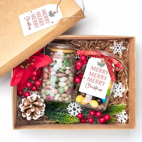Vista 5 de Etiquetas de regalo de Navidad de Anwyll con cuerda - 50 piezas etiquetas de arco rosa feliz feliz feliz Navidad para regalos etiqueta de regalo