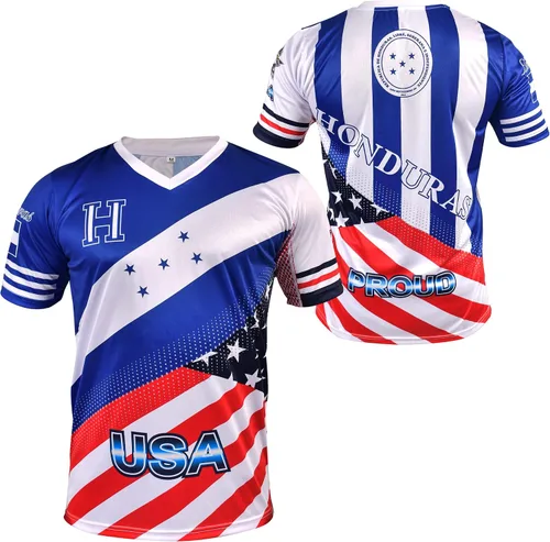 Vista 3 de Fury Camiseta de fútbol Honduras y USA Flag Mix - Camiseta de fútbol Honduras - Camiseta de Futbol Honduras Jersey HombreMujerUnisex