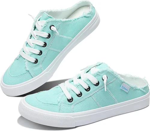 Vista 28 de Obtaom Sandalias de lona para mujer con espuma viscoelástica Clipper, tenis de moda, cómodas, fáciles de poner, sandalias sin tacón para mujer Beige