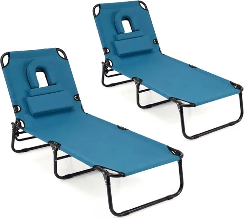 Vista 18 de Giantex Silla bronceadora, silla de patio ajustable con orificio para la cara, almohadas extraíbles, correa de transporte, silla de diseño, silla