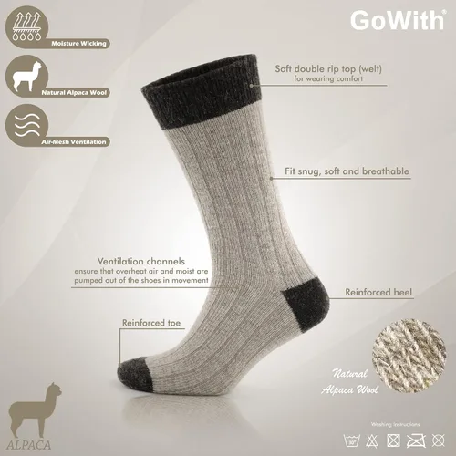Vista 3 de GoWith Alpaca Wool Socks for Men & Women, Alpaca-Merino Blend Warm Cozy Crew Socks, Thermal Regular-Fit Boot Socks